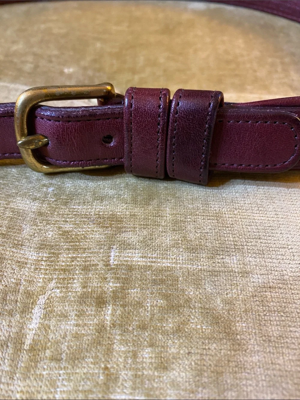 Coach burgundy red leather belt, 28”
